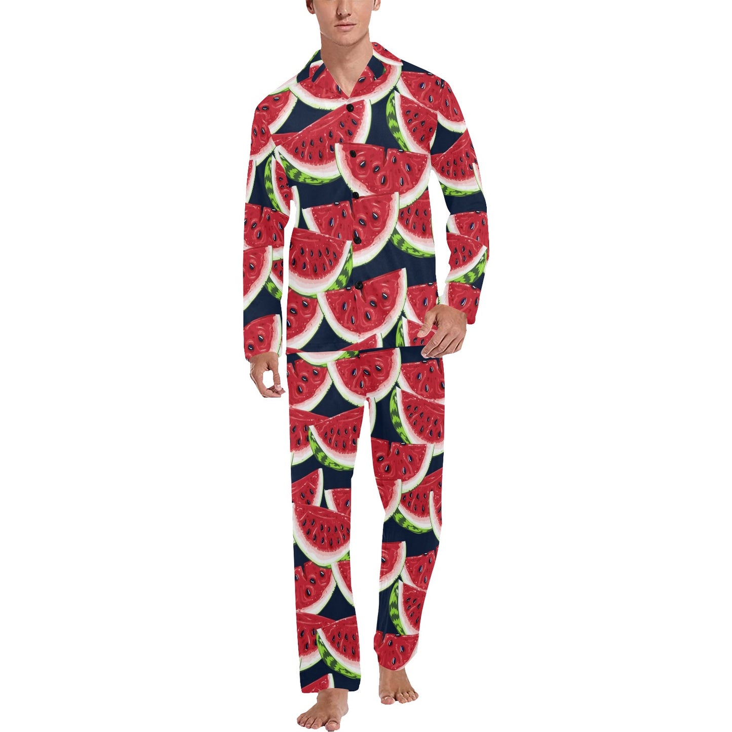 Watermelon Pattern Print Design WM011 Men's Long Pajama Set