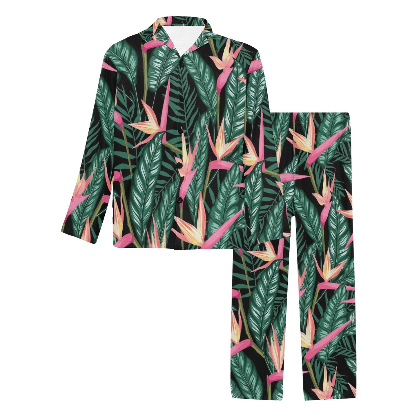 Bird Of Paradise Pattern Print Design BOP03 Men's Long Pajama Set