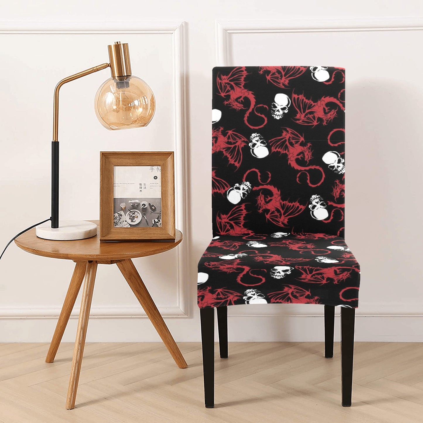 Skull With Red Dragon Print Design LKS304 Dining Chair Slipcover