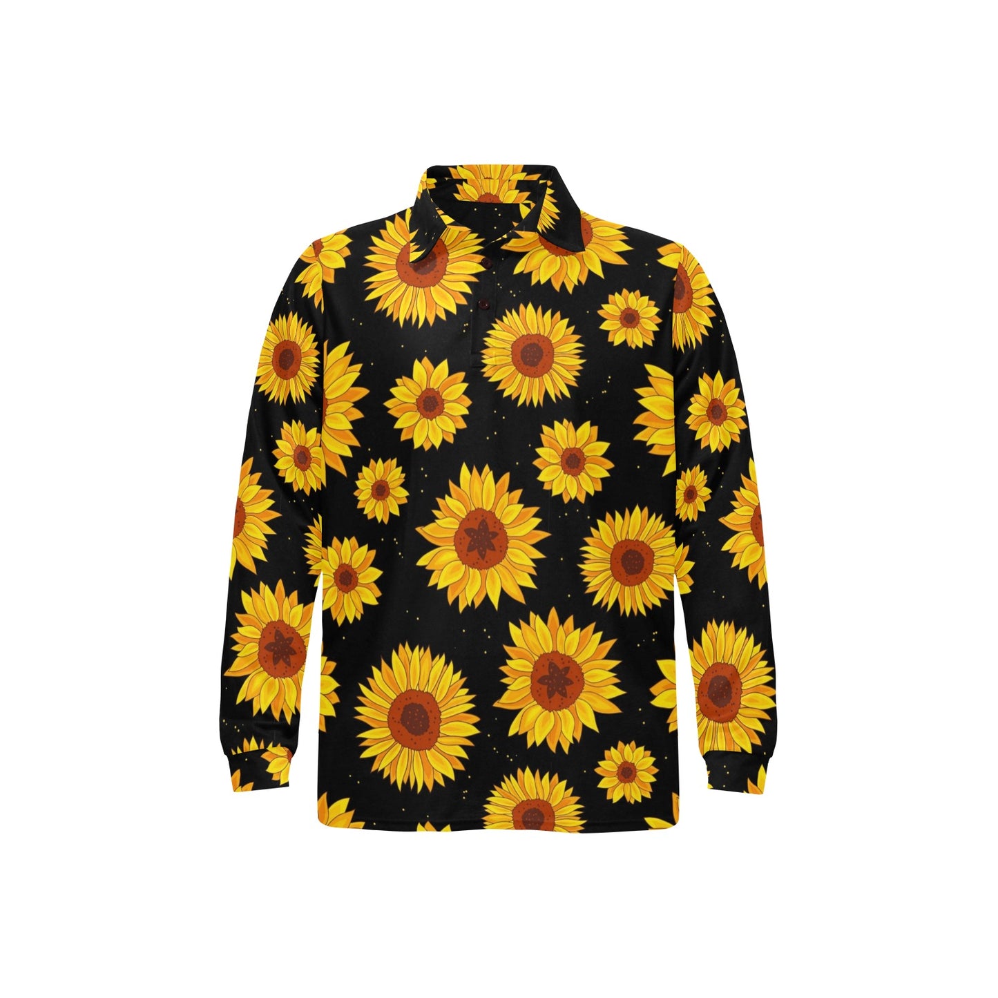 Sunflower Pattern Print Design SF09 Long Sleeve Polo Shirt For Men's