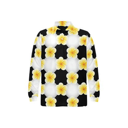 Plumeria Pattern Print Design A04 Long Sleeve Polo Shirt For Men's