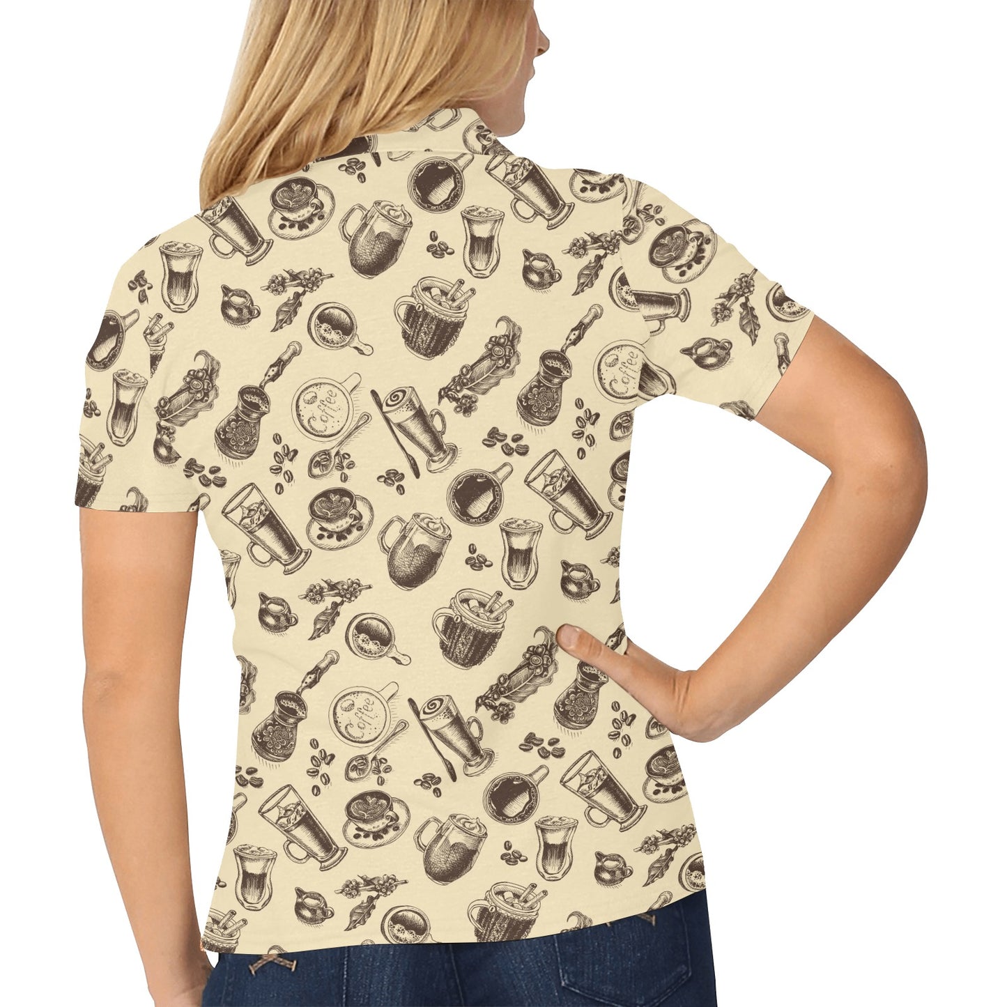 Coffee Pattern Print Design 05 Women's Polo Shirt