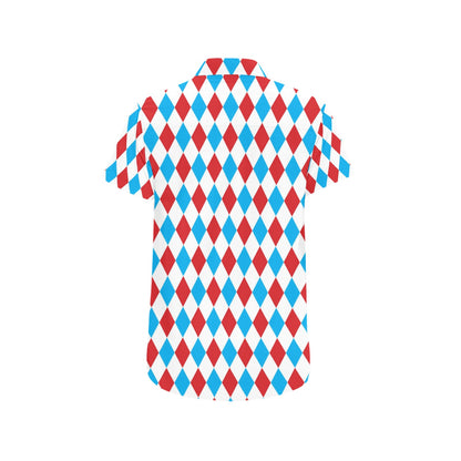 Harlequin Print Design LKS402 Men Short Sleeve Button Up Shirt