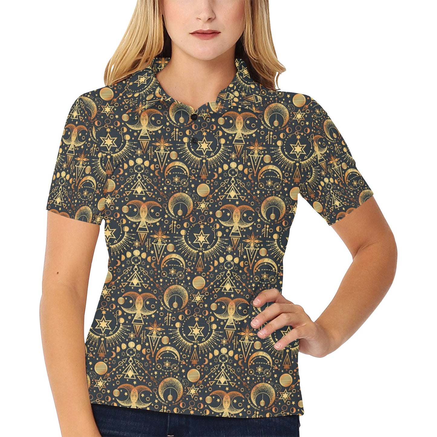 Sun Moon Print Design LKS308 Women's Polo Shirt