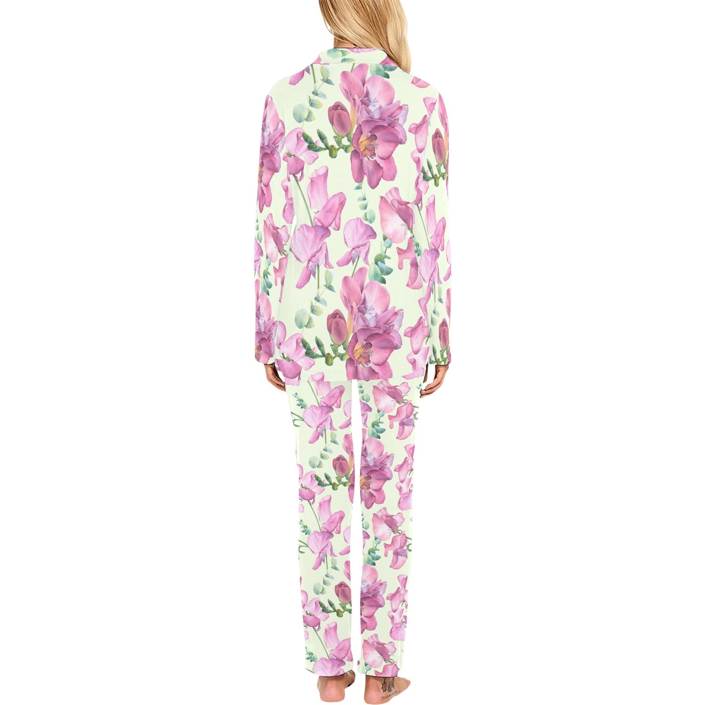 Peony Pattern Print Design PE011 Women's Long Pajama Set