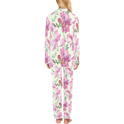 Peony Pattern Print Design PE011 Women's Long Pajama Set