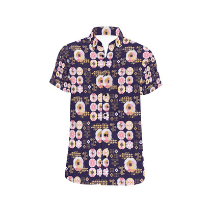 Sakura Japan Style Print Design LKS302 Men Short Sleeve Button Up Shirt