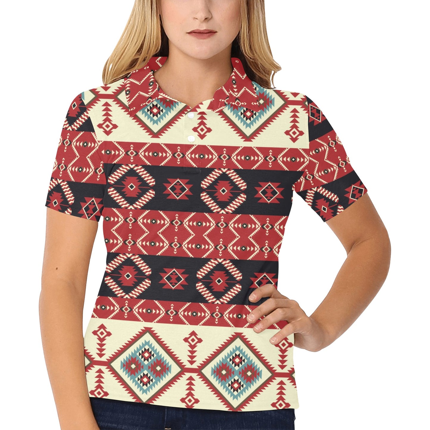 Navajo Pattern Print Design A05 Women's Polo Shirt
