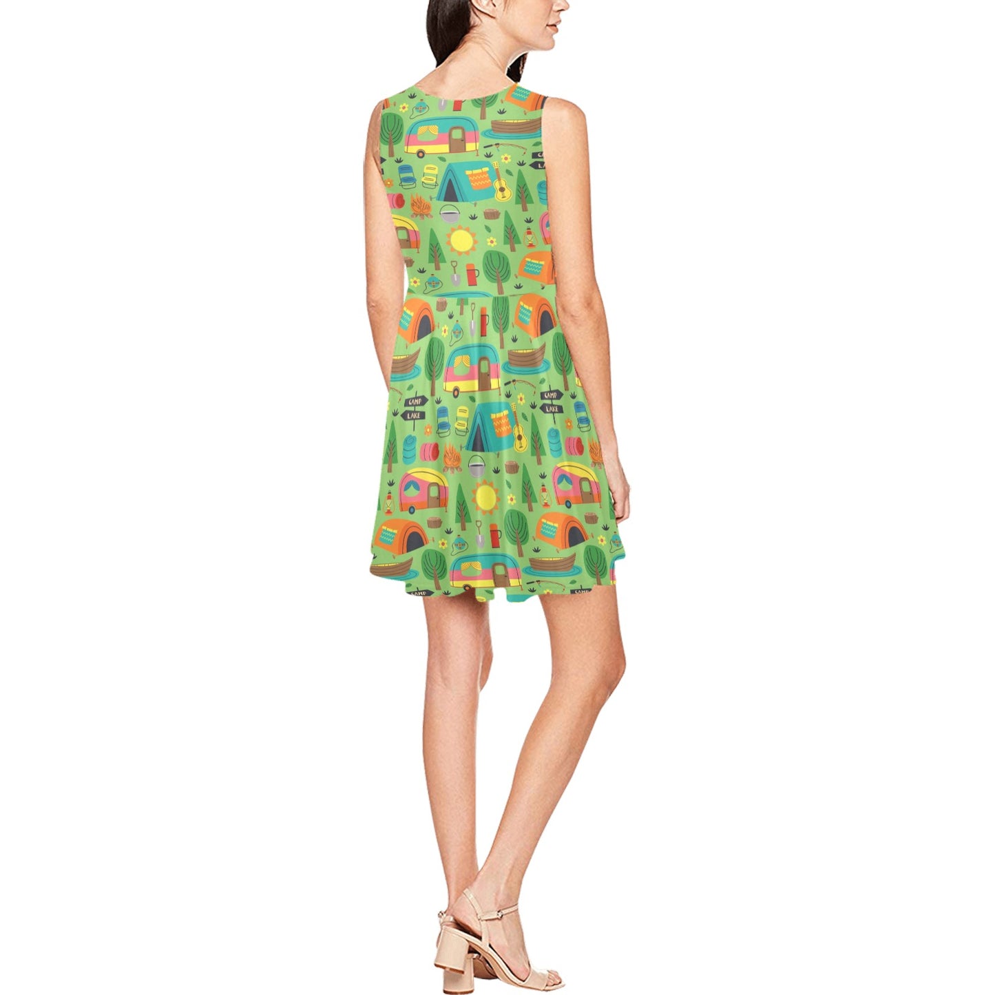 Camping Camper Pattern Print Design 04 Sleeveless Dress