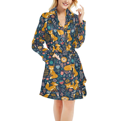 Fox Cute Jungle Print Pattern Women's Fleece Robe