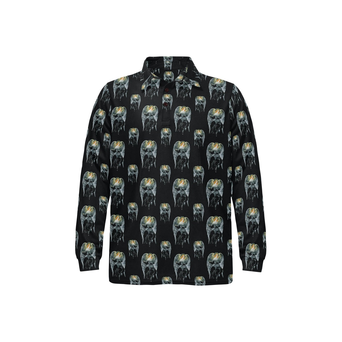 Angel with Wings Cute Design Print Long Sleeve Polo Shirt For Men's