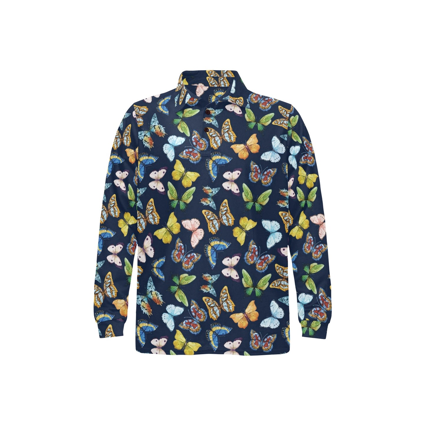 Butterfly Beautiful Print Pattern Long Sleeve Polo Shirt For Men's