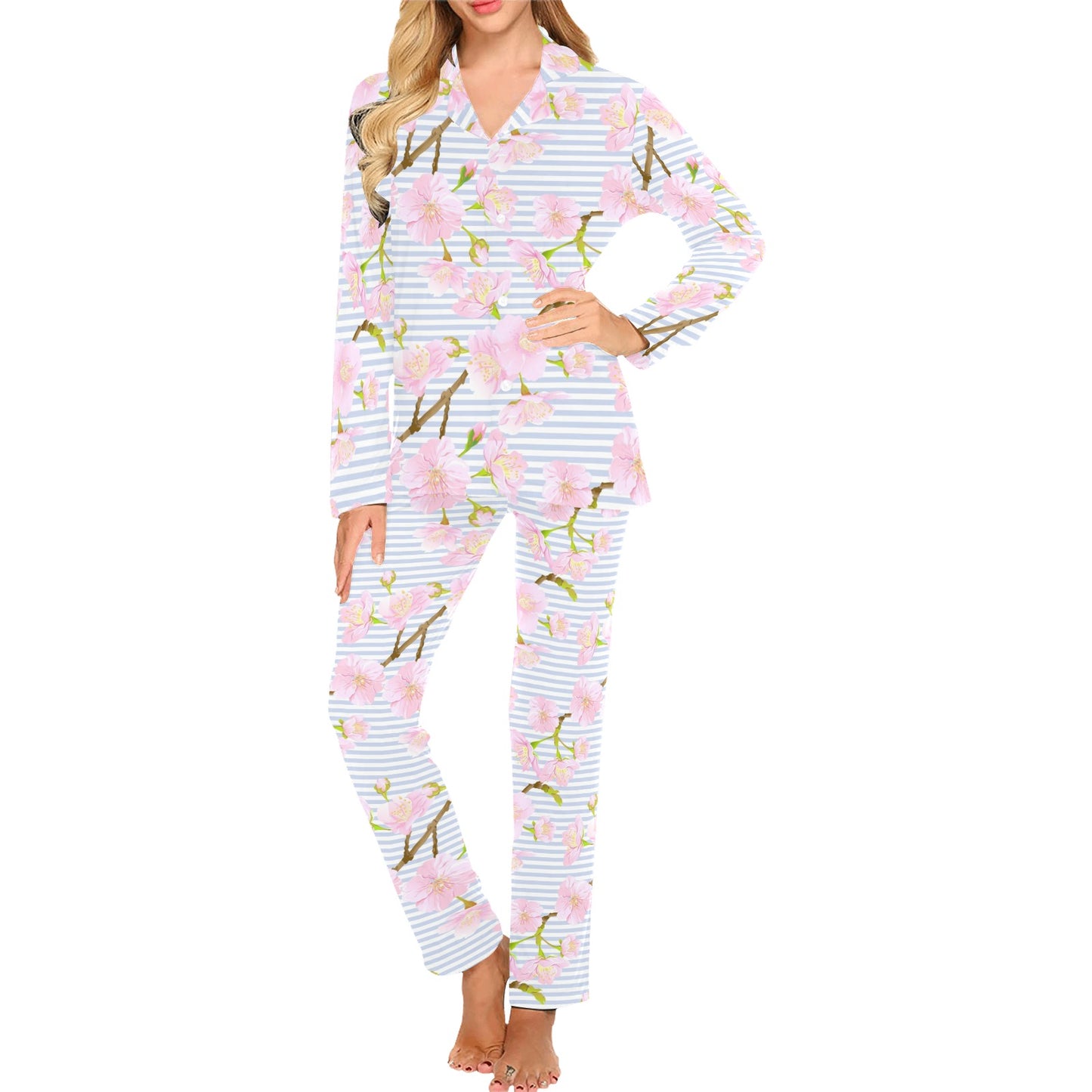 Pink Cherry Blossom Sakura Women's Long Pajama Set