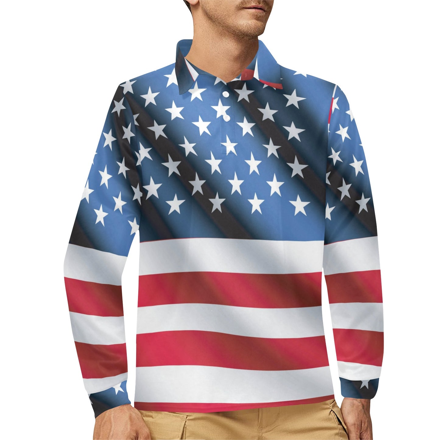 American flag Classic Long Sleeve Polo Shirt For Men's