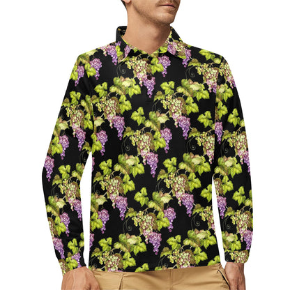Grape Pattern Print Design GP04 Long Sleeve Polo Shirt For Men's