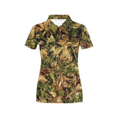 Camo Realistic Tree Forest Texture Print Women's Polo Shirt