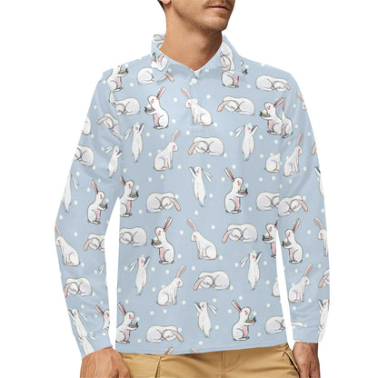 Rabbit Pattern Print Design RB06 Long Sleeve Polo Shirt For Men's
