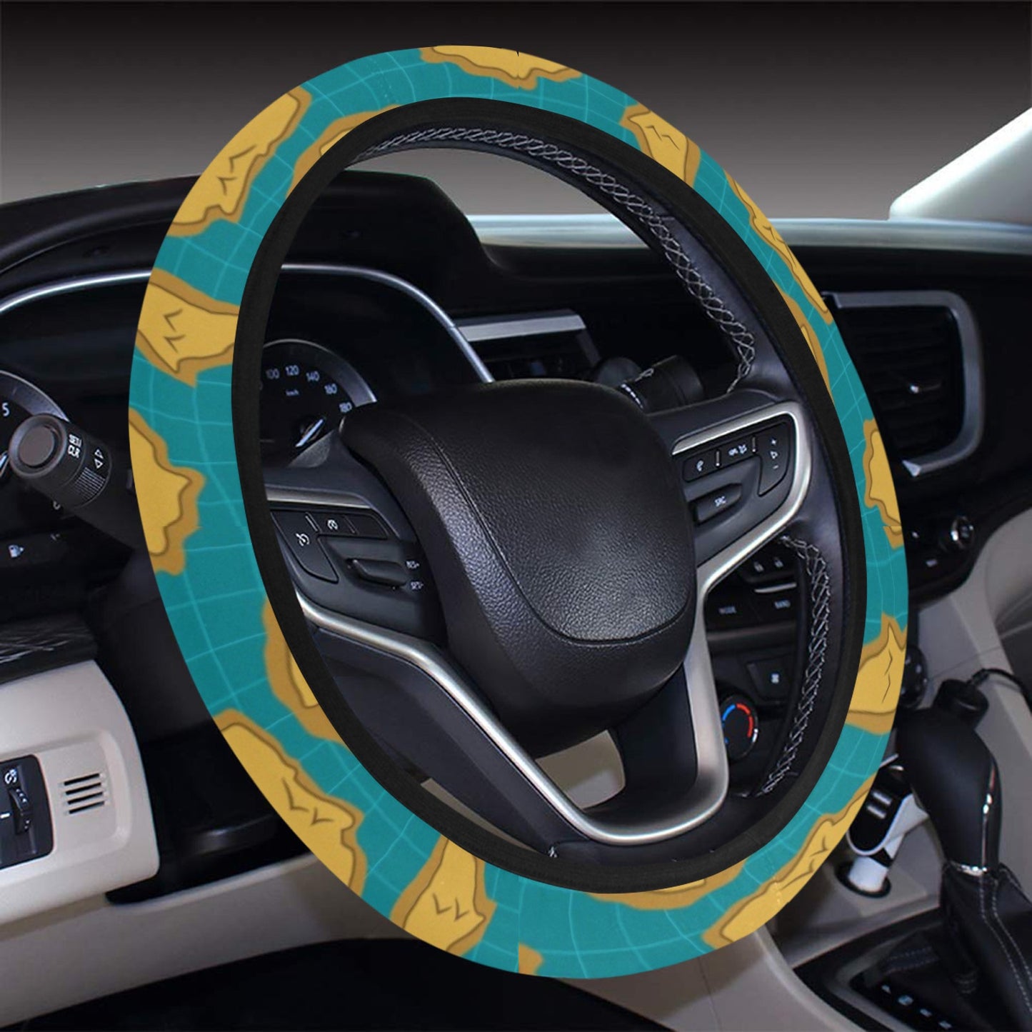 World Map Print Design LKS301 Steering Wheel Cover with Elastic Edge
