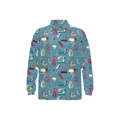 Sewing Equipment Print Design LKS301 Long Sleeve Polo Shirt For Men's