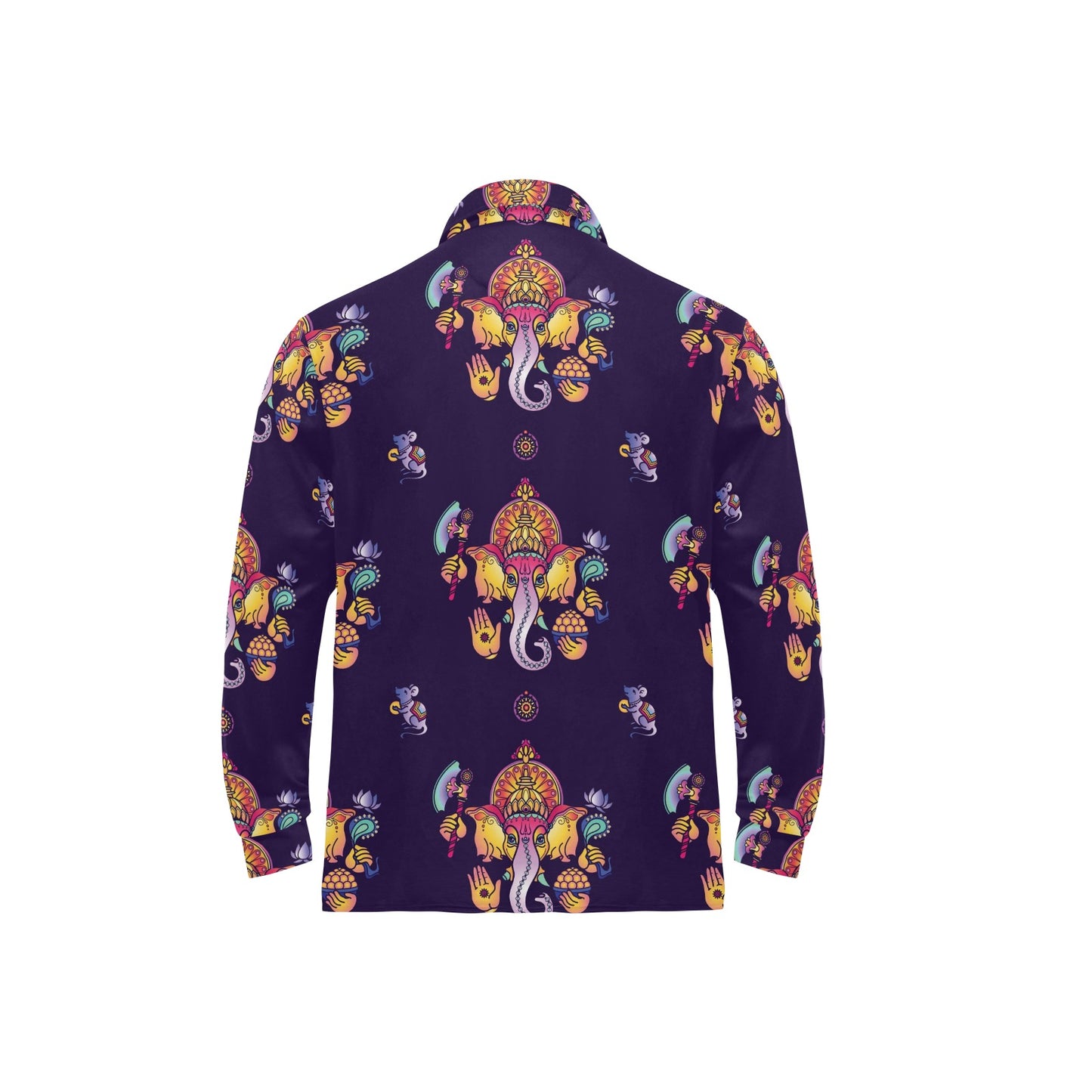 Ganesha Pattern Print Design 04 Long Sleeve Polo Shirt For Men's