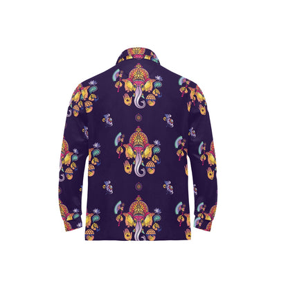 Ganesha Pattern Print Design 04 Long Sleeve Polo Shirt For Men's