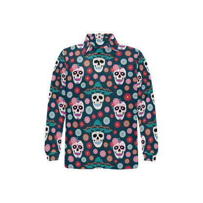 Sugar Skull Print Design LKS308 Long Sleeve Polo Shirt For Men's