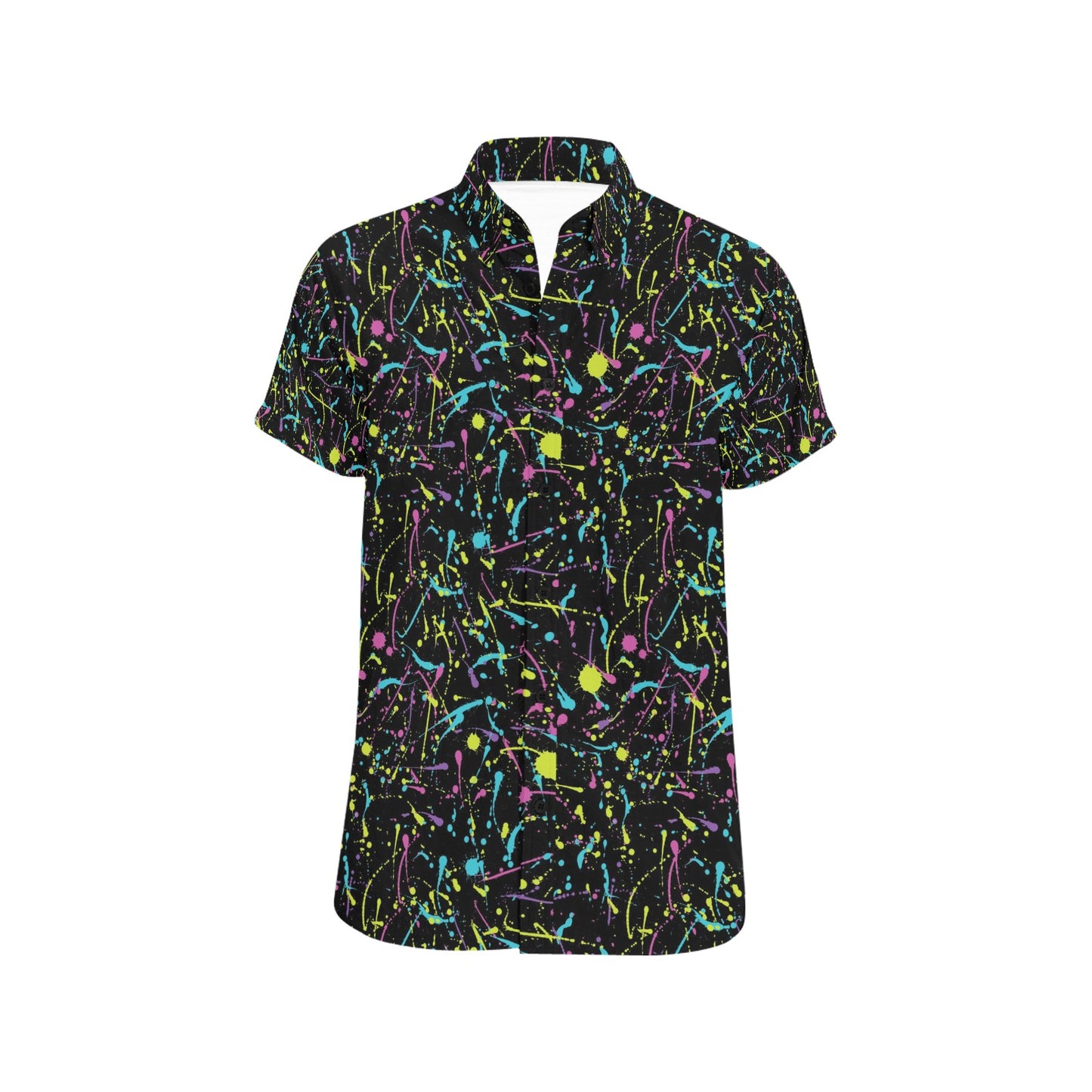 Splatter Multicolor Print Design LKS302 Men Short Sleeve Button Up Shirt