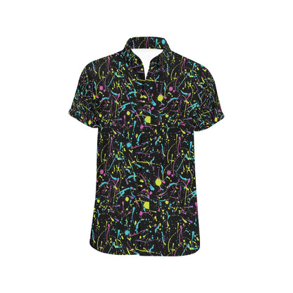 Splatter Multicolor Print Design LKS302 Men Short Sleeve Button Up Shirt
