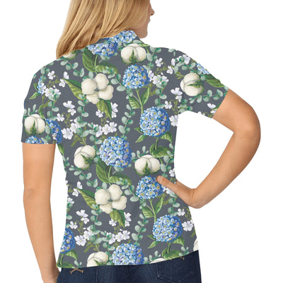 Hydrangea Pattern Print Design 02 Women's Polo Shirt