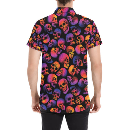 Skull Multicolor Print Design LKS3011 Men Short Sleeve Button Up Shirt