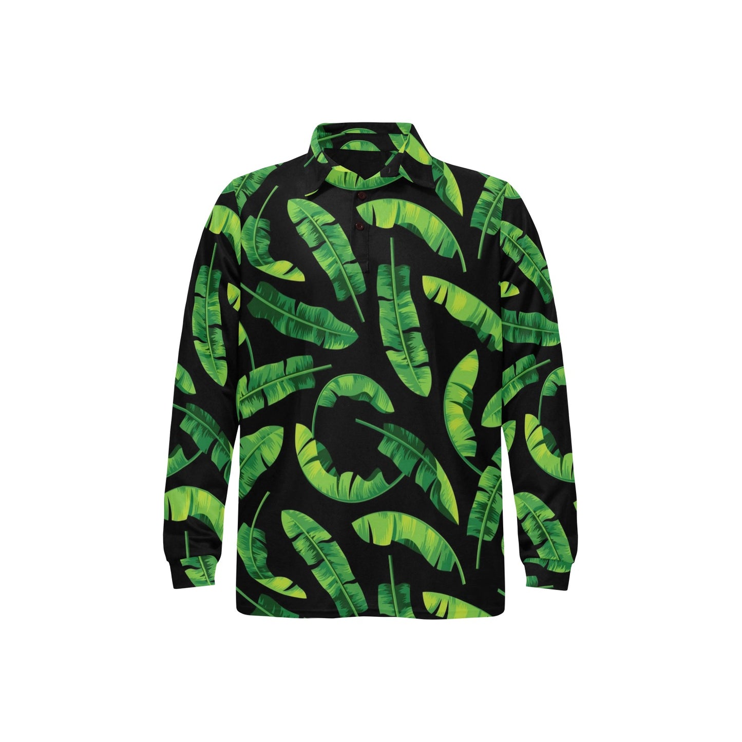 Banana Leaf Pattern Print Design BL02 Long Sleeve Polo Shirt For Men's