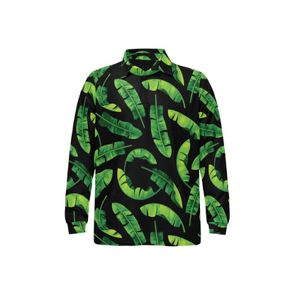 Banana Leaf Pattern Print Design BL02 Long Sleeve Polo Shirt For Men's