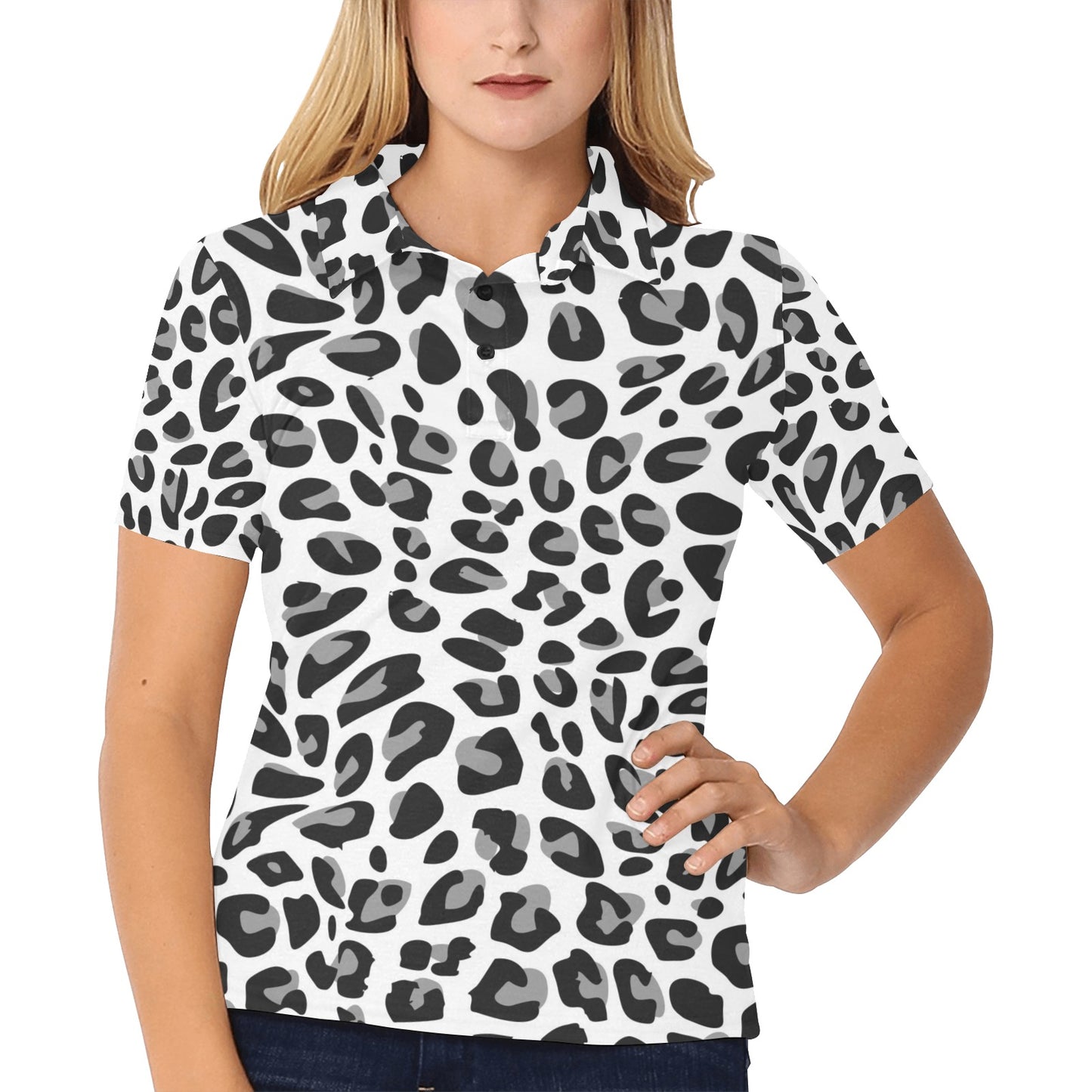 Snow Leopard Skin Print Women's Polo Shirt