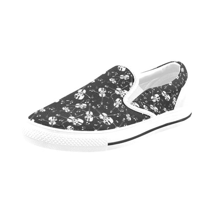 Violin Print Design LKS404 White Slip Ons Canvas Women's Shoes