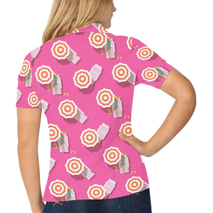 Beach Top View Umbrella Theme Women's Polo Shirt