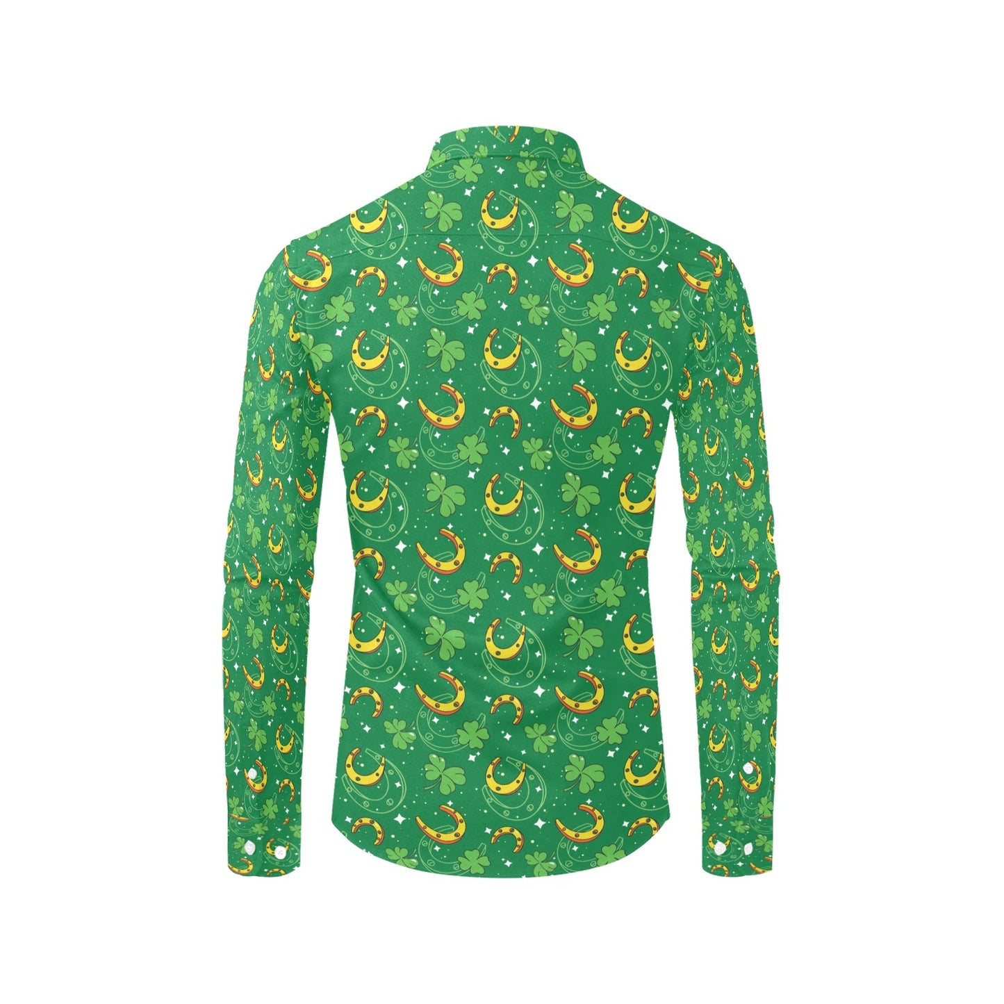 Shamrock With Horse Shoes Print Design LKS305 Men's Long Sleeve Dress Shirt