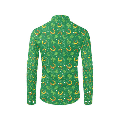 Shamrock With Horse Shoes Print Design LKS305 Men's Long Sleeve Dress Shirt