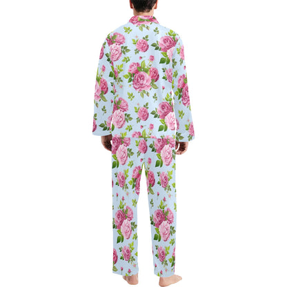 Rose Pink Pattern Print Design RO08 Men's Long Pajama Set