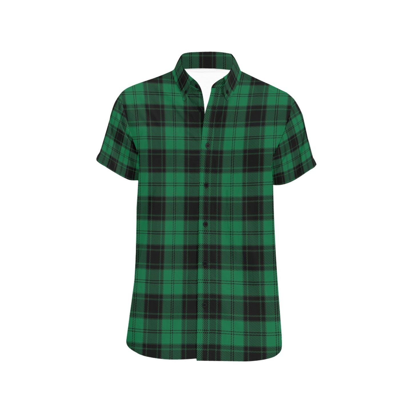 Tartan Green Print Design LKS302 Men Short Sleeve Button Up Shirt