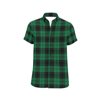 Tartan Green Print Design LKS302 Men Short Sleeve Button Up Shirt