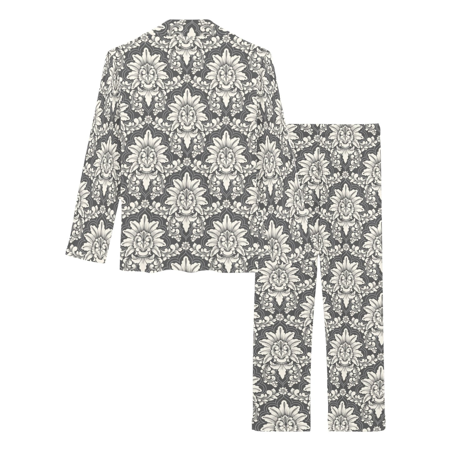 Damask Elegant Print Pattern Women's Long Pajama Set