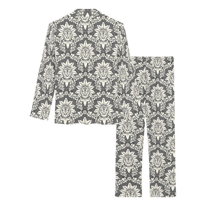 Damask Elegant Print Pattern Women's Long Pajama Set