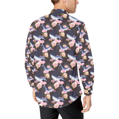 Blue Whale Print Design LKS401 Men's Long Sleeve Dress Shirt