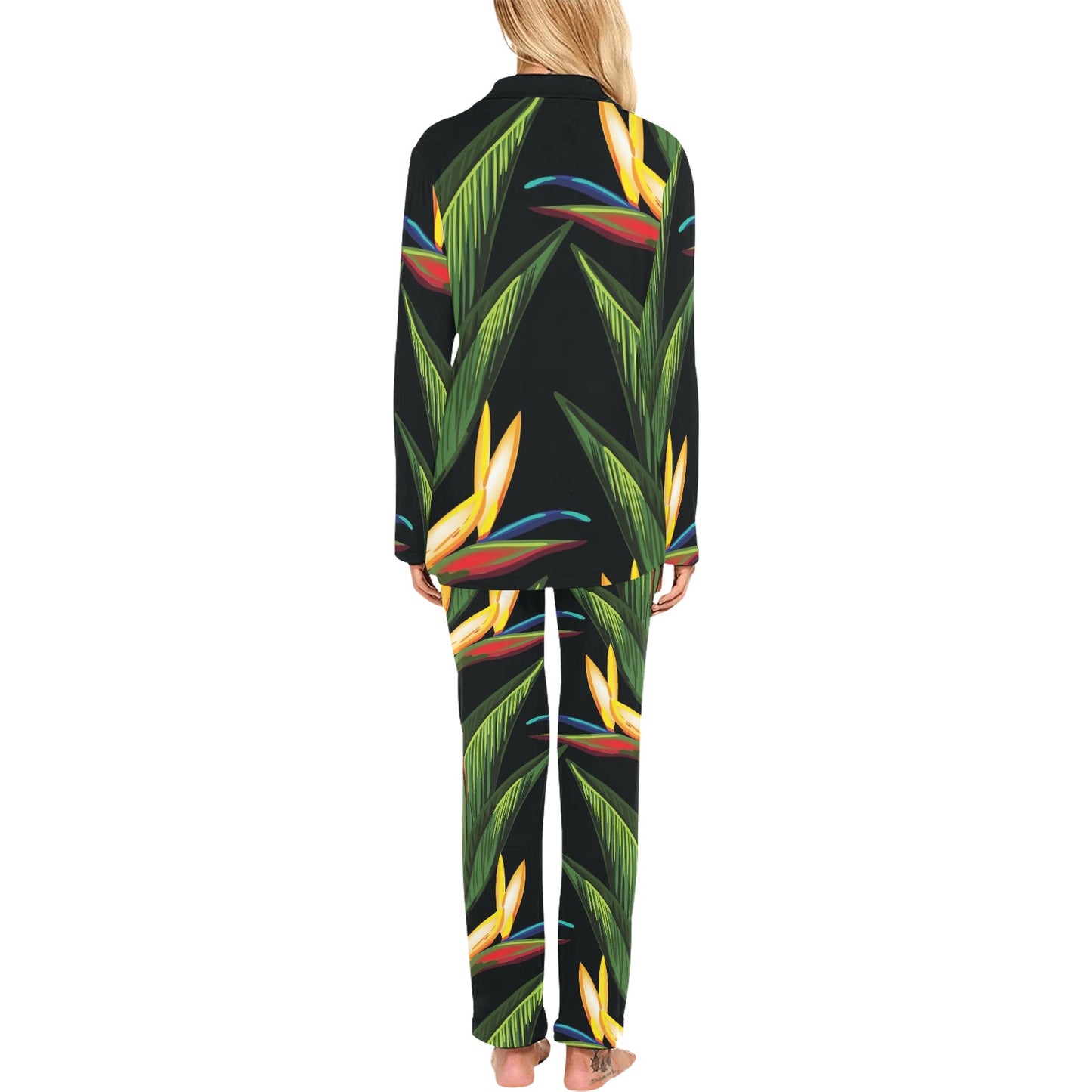 Bird Of Paradise Pattern Print Design BOP012 Women's Long Pajama Set