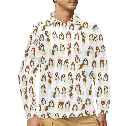 Shih Tzu Print Design LKS302 Long Sleeve Polo Shirt For Men's