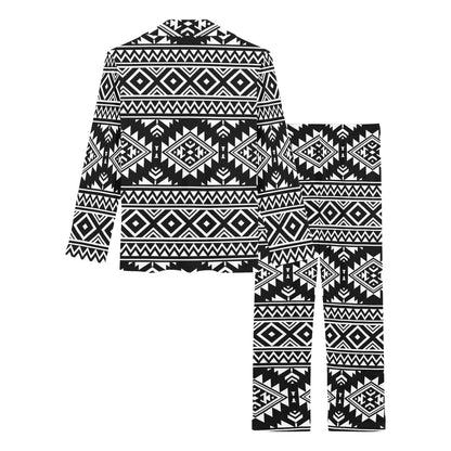 Aztec Black White Print Pattern Women's Long Pajama Set