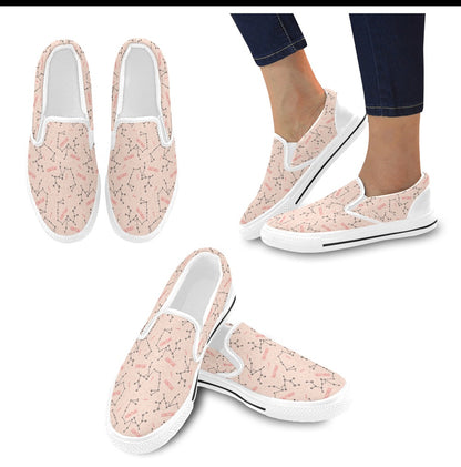 Sagittarius Star Print Design LKS302 White Slip Ons Canvas Women's Shoes