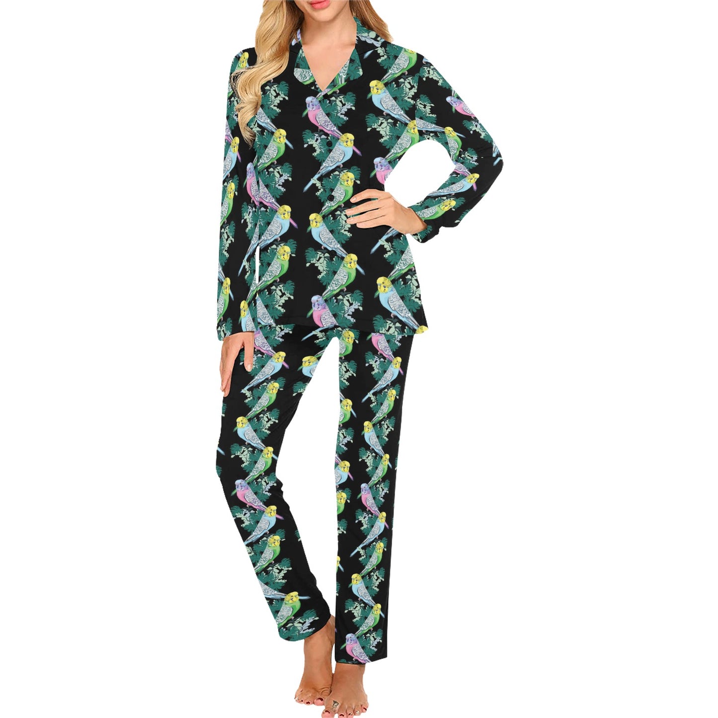 Budgerigar Pattern Print Design 03 Women's Long Pajama Set