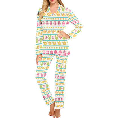 Easter Eggs Pattern Print Design RB016 Women's Long Pajama Set