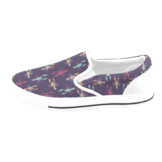 Lobster Print Design LKS402 White Slip Ons Canvas Women's Shoes